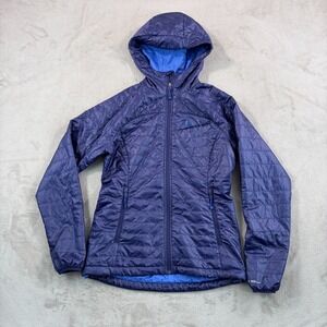 REI Primaloft Pertex Quantum Eco Puffer Jacket Women Small Purple Hooded Zip Up